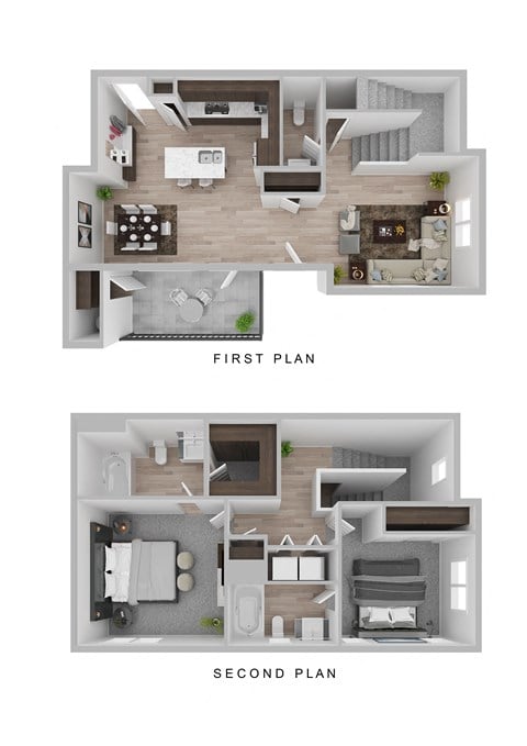 Floor plan for 2 beds, 2.5 baths, 1156 sqft